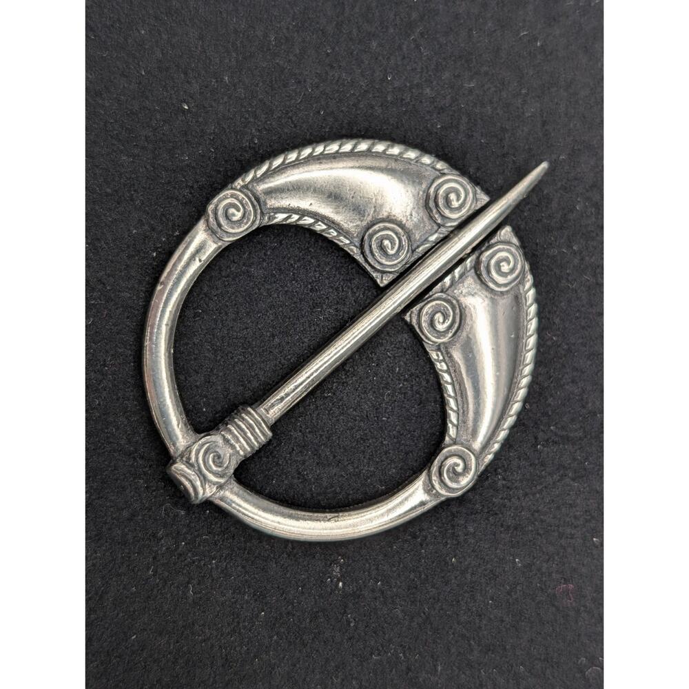 Vintage TINN-PER Norway Pewter Viking Penannular Brooch Pin Scandinavian 32g